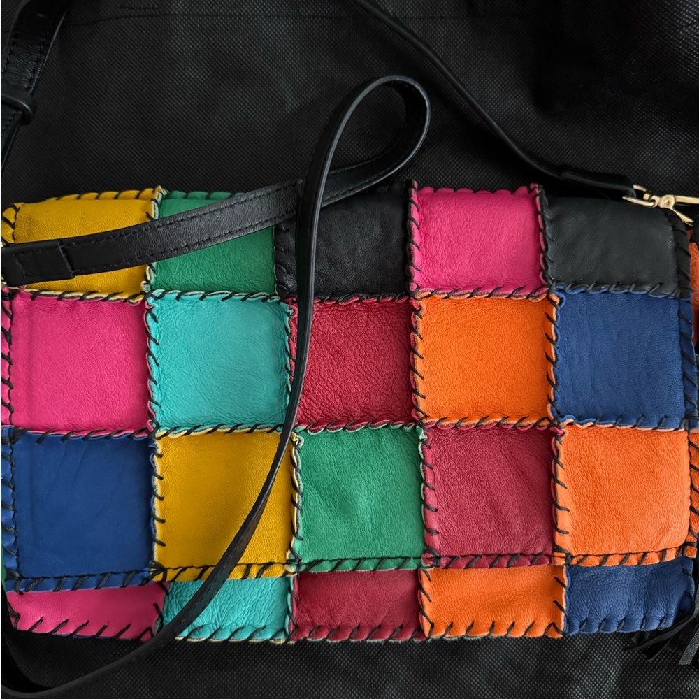 Yellow and Pink Crossbody Bag with Patchwork Design